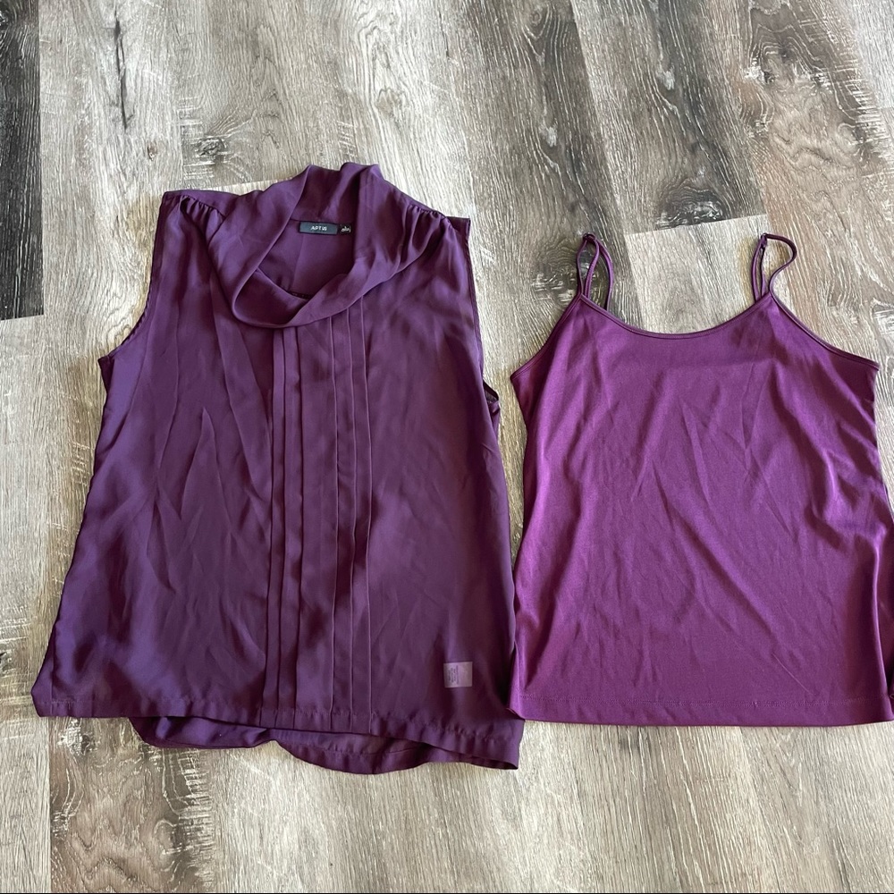 Barely Worn Apt. 9 Wine Color Cami and Sleeveless Blouse Set, Size Large